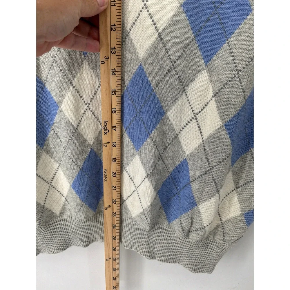Vintage Polo Golf Sweater Vest Men Medium Grey Argyle Preppy Zip Cashmere Cotton